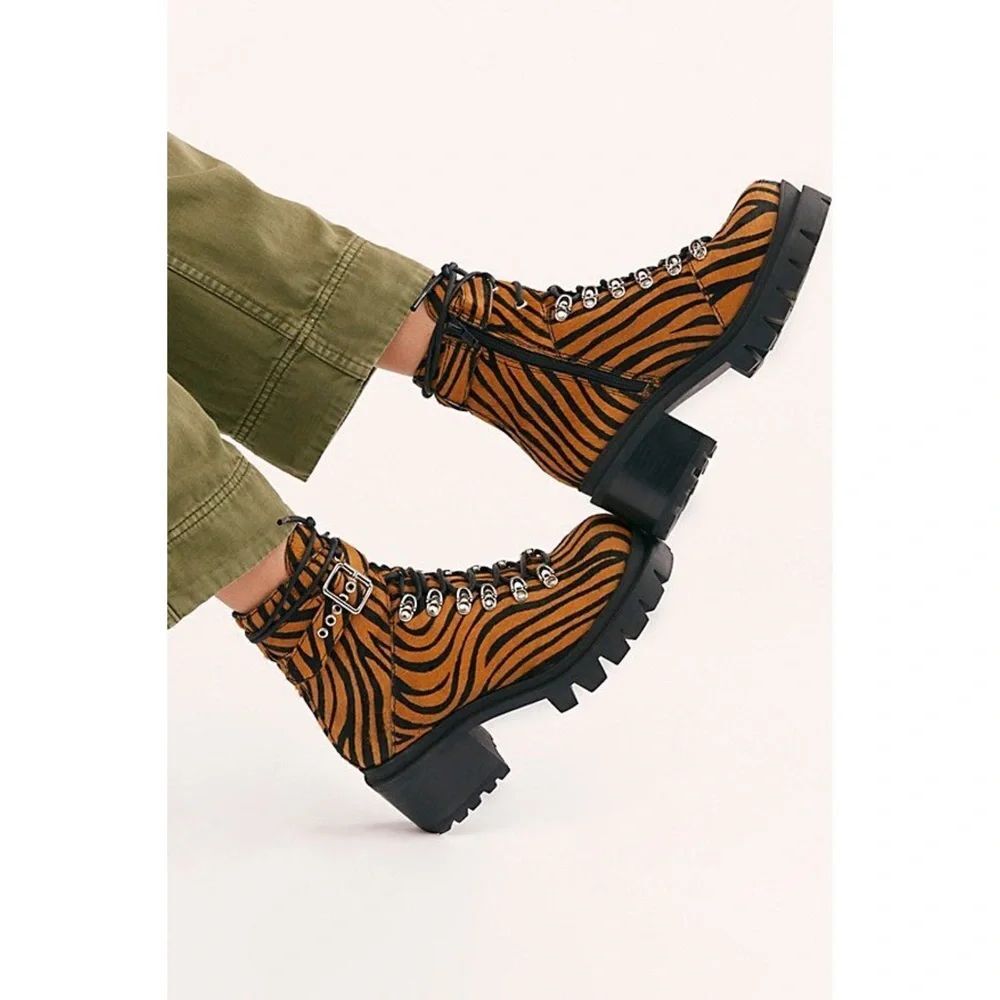 Free People Printed Check Lace-Up Boot